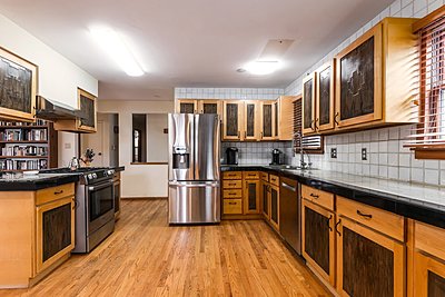 Spacious kitchen with stainless appliances