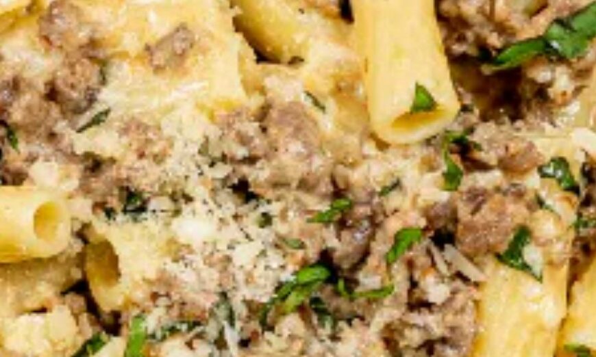 RECIPE: Sausage Rigatoni with Creamy Green Chile Mustard Sauce