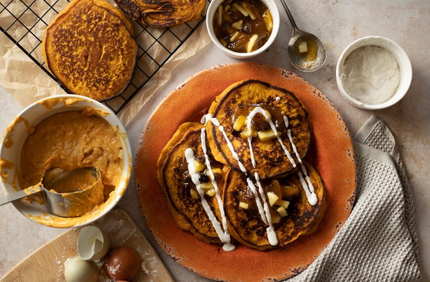 RECIPE: Savory Pumpkin and Apple Griddle Cakes with Chutney and Crème Fraîche